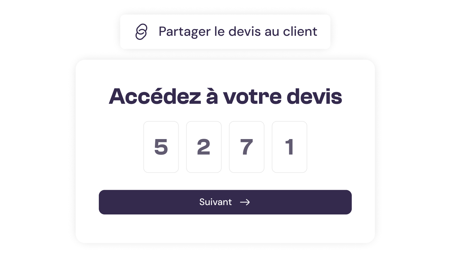 Partagez vos devis en un clic grâce à un lien unique protégé par un code d’accès.